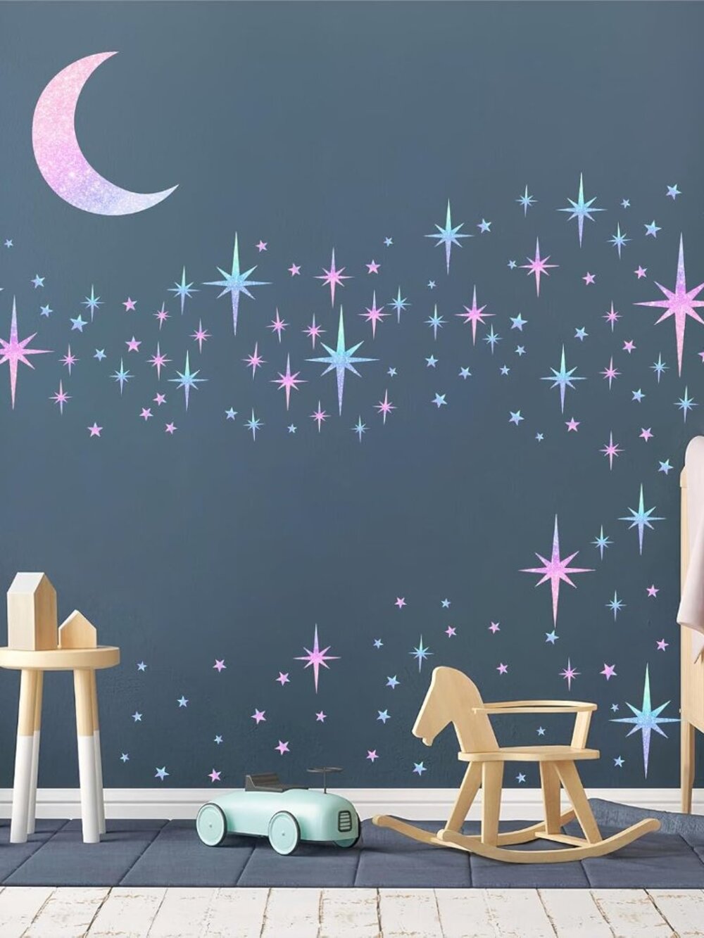 Retro Star Wall Decals Sparkle Wall Decor Stickers Rainbow Stars Moon Decal